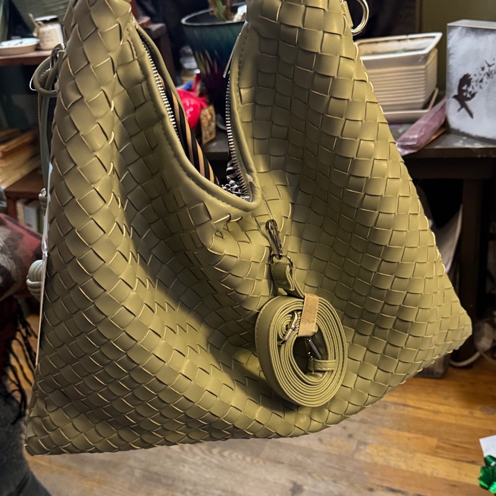Woven Olive Green Tote Bag